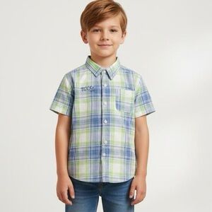 Golf by Lili PACM Origami Boys Green & Blue Plaid Button-Up Shirt - Size 5-7